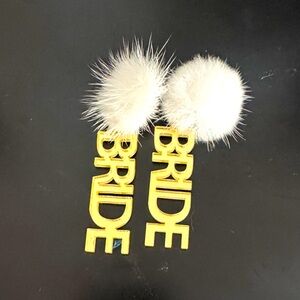 White and Gold Bride Earrings